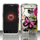 Hard Plastic Rubber Feel Design Case for LG Revolution 4G VS910 - Silver and Pink Butterfly