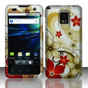 Hard Plastic Rubber Feel Design Case for LG Optimus G2x - Red and Gold Flowers