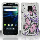 Hard Plastic Bling Rhinestone Design Case for LG Optimus G2x - Silver and Pink Butterfly