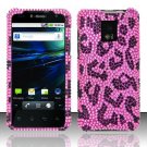 Hard Plastic Bling Rhinestone Design Case for LG Optimus G2x - Hot Pink Leopard