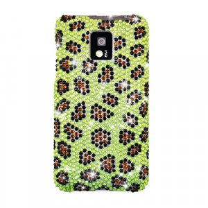 Hard Plastic Bling Rhinestone Design Case for LG Optimus G2x - Green Leopard