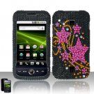 Hard Plastic Bling Rhinestone Design Case for Huawei Ascend M860 - Pink Stars