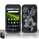 Hard Plastic Bling Rhinestone Design Case for Huawei Ascend M860 - Silver and Black Flower