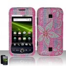 Hard Plastic Bling Rhinestone Design Case for Huawei Ascend M860 - Hot Pink Flowers