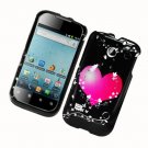 Hard Plastic Glossy Design Case for Huawei Ascend II M865 - Black and Pink Heart