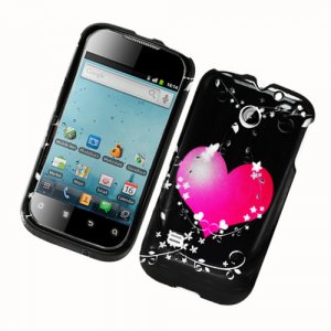 Hard Plastic Glossy Design Case for Huawei Ascend II M865 - Black and Pink Heart