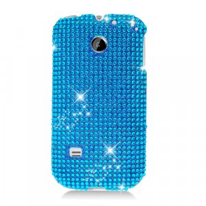 Hard Plastic Bling Rhinestone Design Case for Huawei Ascend II M865 - Light Blue