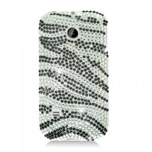 Hard Plastic Bling Rhinestone Design Case for Huawei Ascend II M865 - Silver and Black Zebra