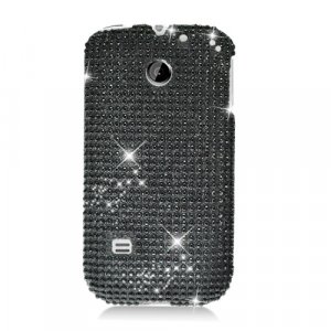 Hard Plastic Bling Rhinestone Design Case for Huawei Ascend II M865 - Black