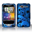 Hard Plastic Rubber Feel Design Case for HTC Wildfire 6225 - Blue Skulls
