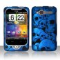 Hard Plastic Rubber Feel Design Case for HTC Wildfire 6225 - Blue Skulls