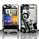 Hard Plastic Rubber Feel Design Case for HTC Wildfire 6225 - Silver and Black Vines