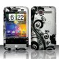 Hard Plastic Rubber Feel Design Case for HTC Wildfire 6225 - Silver and Black Vines