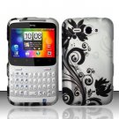 Hard Plastic Rubber Feel Design Case for HTC Status/ChaCha - Silver and Black Vines