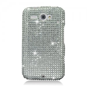 Hard Plastic Bling Rhinestone Design Case for HTC Status/ChaCha - Silver