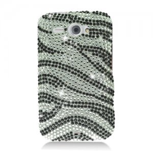 Hard Plastic Bling Rhinestone Design Case for HTC Status/ChaCha - Silver and Black Zebra