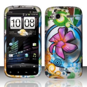 Hard Plastic Rubber Feel Design Case for HTC Sensation 4G - Painted Flowers