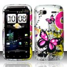 Hard Plastic Rubber Feel Design Case for HTC Sensation 4G - Silver and Pink Butterfly