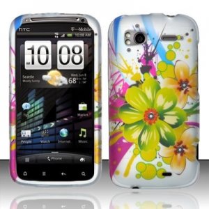 Hard Plastic Rubber Feel Design Case for HTC Sensation 4G - Tropical Flowers