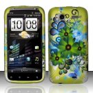 Hard Plastic Rubber Feel Design Case for HTC Sensation 4G - Green Flowers and Butterfly