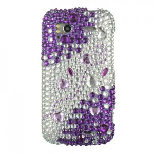 Hard Plastic Bling Rhinestone Design Case for HTC Sensation 4G - Purple and Silver