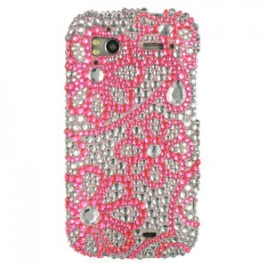 Hard Plastic Bling Rhinestone Design Case for HTC Sensation 4G - Hot Pink Lace