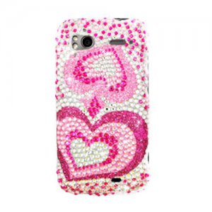 Hard Plastic Bling Rhinestone Design Case for HTC Sensation 4G - Pink Glitter Hearts