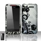 Hard Plastic Rubber Feel Design Case for HTC Merge 6325 - Silver and Black Vines