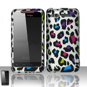 Hard Plastic Rubber Feel Design Case for HTC Merge 6325 - Rainbow Leopard
