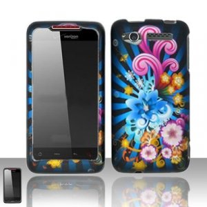 Hard Plastic Rubber Feel Design Case for HTC Merge 6325 - Rainbow Flowers