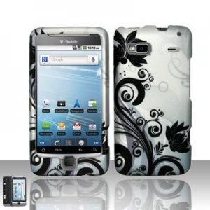 Hard Plastic Rubber Feel Design Case for HTC G2 - Silver and Black Vines