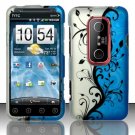 Hard Plastic Rubber Feel Design Case for HTC Evo 3D - Silver and Blue Vines