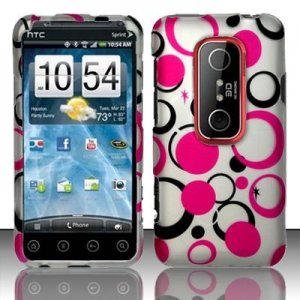 Hard Plastic Rubber Feel Design Case for HTC Evo 3D - Black and Pink Dots