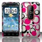 Hard Plastic Rubber Feel Design Case for HTC Evo 3D - Black and Pink Dots