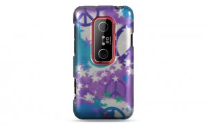 Hard Plastic Design Cover Case for HTC Evo 3D - Purple Stars and Peace Signs