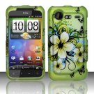 Hard Plastic Rubber Feel Design Case for HTC Incredible 2 6350 - Green Flowers and Butterfly