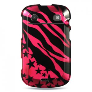 Hard Plastic Design Case for Blackberry Bold 9900/9930 - Hot Pink Zebra and Stars
