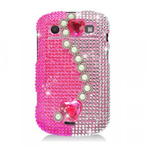 Hard Plastic Bling Rhinestone Design Case for Blackberry Bold 9900/9930 - Pink Pearls and Hearts