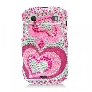 Hard Plastic Bling Rhinestone Design Case for Blackberry Bold 9900/9930 - Pink Hearts