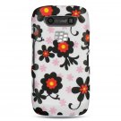 Hard Plastic Rubber Feel Design Case for Blackberry Torch 9850/9860 - Black Daisy