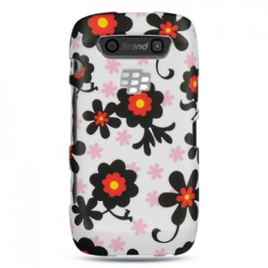 Hard Plastic Rubber Feel Design Case for Blackberry Torch 9850/9860 - Black Daisy