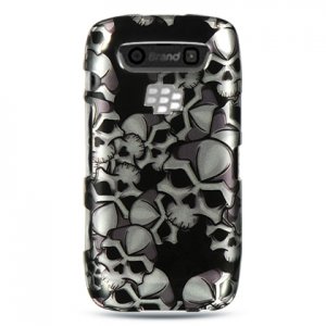 Hard Plastic Design Case for Blackberry Torch 9850/9860 - Black Skulls