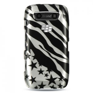 Hard Plastic Design Case for Blackberry Torch 9850/9860 - Silver Zebra and Stars
