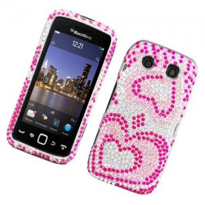Hard Plastic Bling Rhinestone Design Case for Blackberry Torch 9850/9860 - Pink Hearts