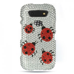 Hard Plastic Bling Rhinestone Design Case for Blackberry Torch 9850/9860 - Silver Ladybugs
