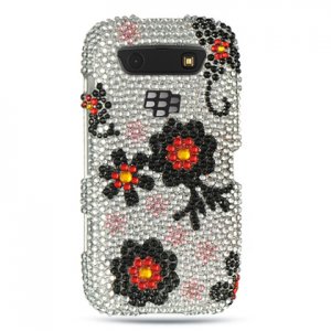 Hard Plastic Bling Rhinestone Design Case for Blackberry Torch 9850/9860 - Black Daisy