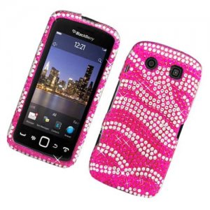 Hard Plastic Bling Rhinestone Design Case for Blackberry Torch 9850/9860 - Hot Pink Zebra
