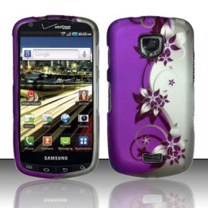 Hard Plastic Rubber Feel Design Case for Samsung Droid Charge i510/i520 - Silver and Purple Vines