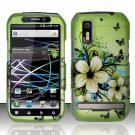 Hard Plastic Rubber Feel Design Case for Motorola Photon 4G - Green Flowers and Butterfly