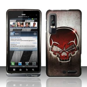 Hard Plastic Rubber Feel Design Case for Motorola Droid 3 - Red Skull